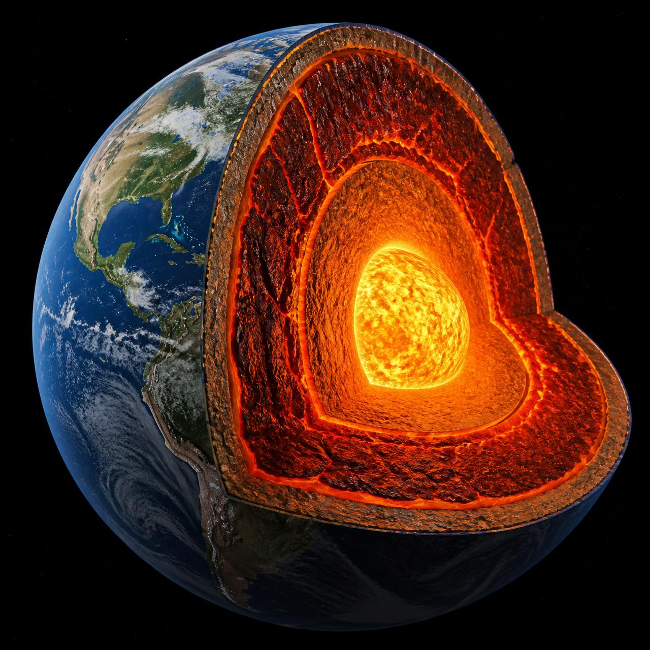 Molten interior of Earth