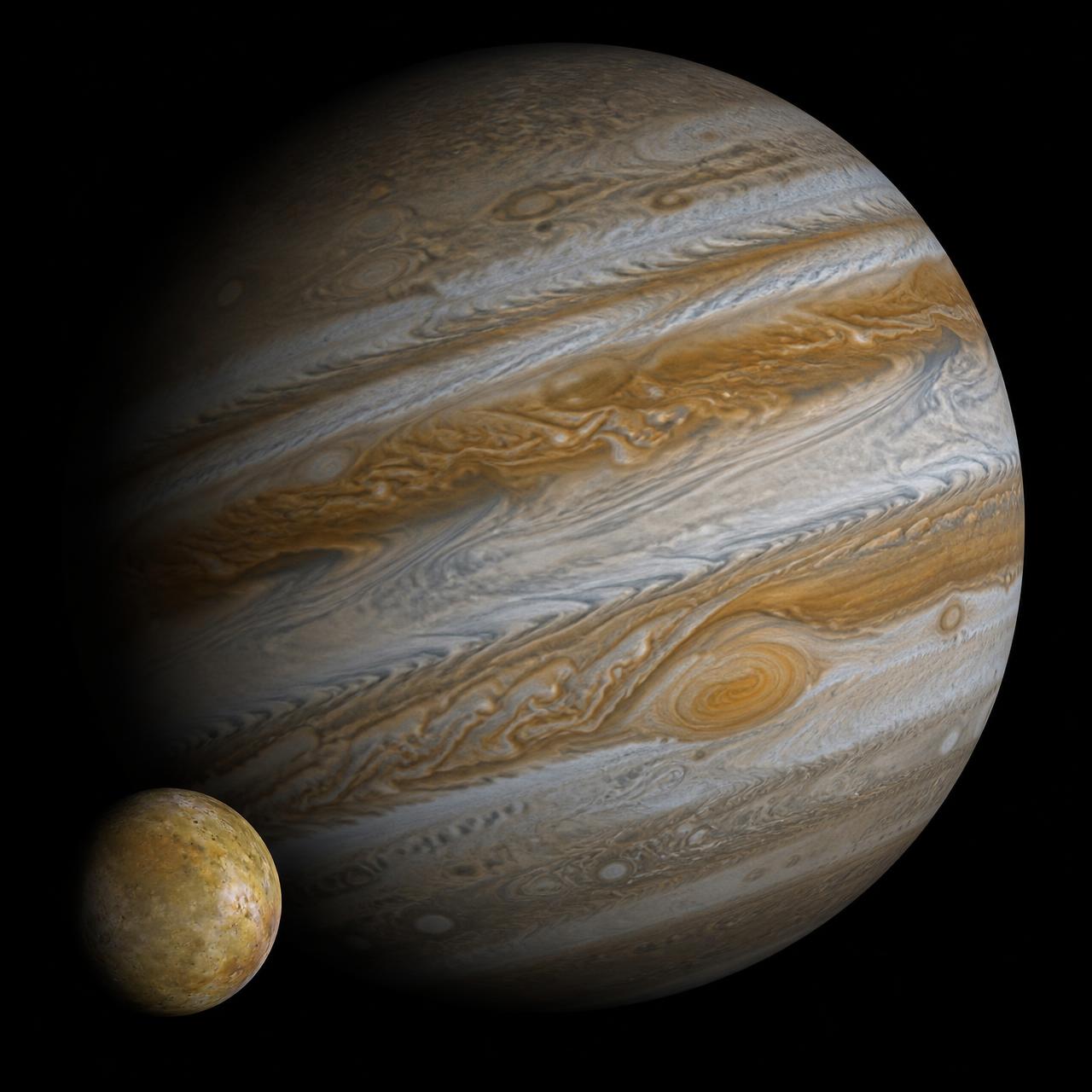 Jupiter with its cloud bands and the Great Red Spot