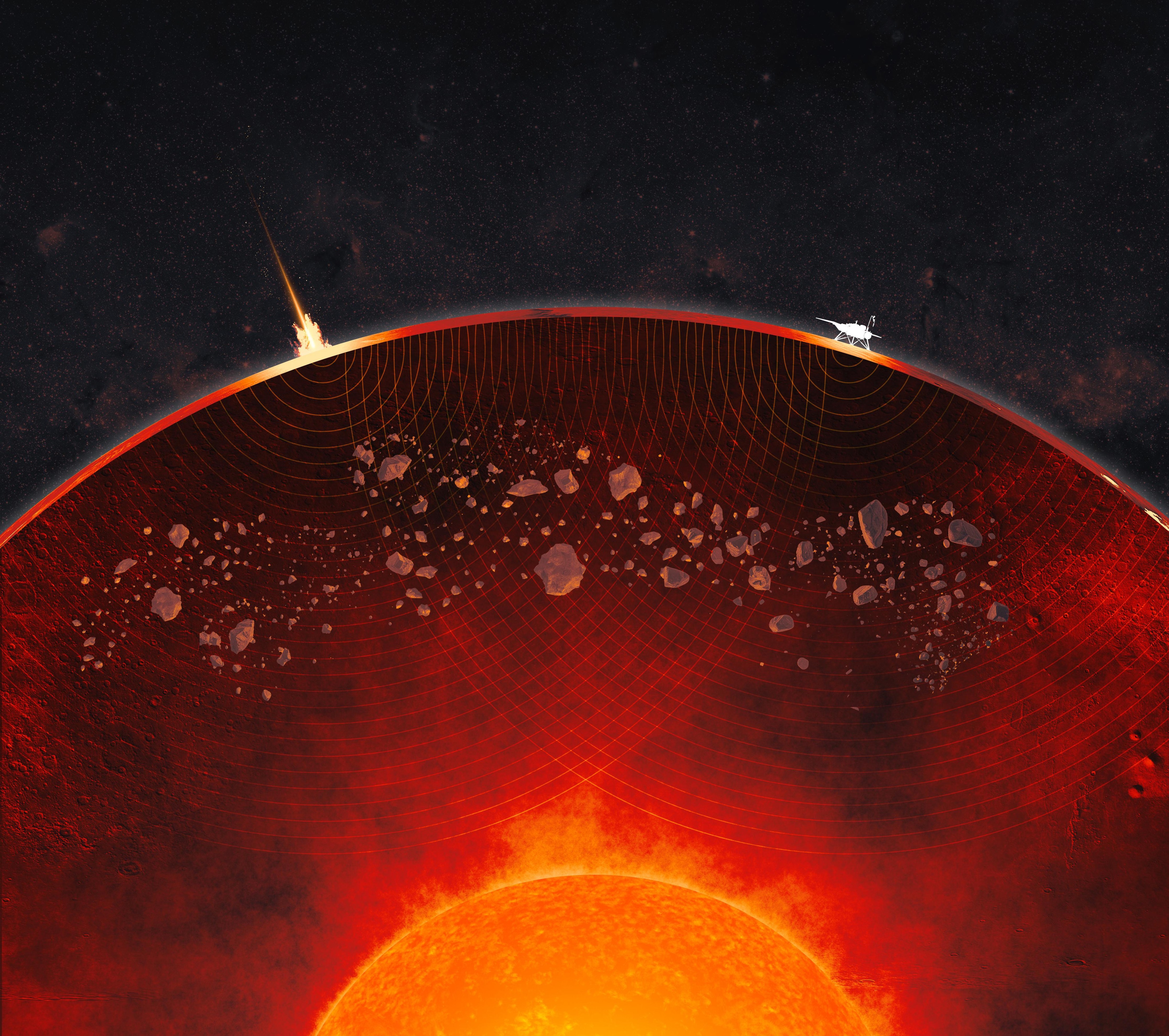Cutaway of Earth showing the molten inner core, outer core, mantle and crust